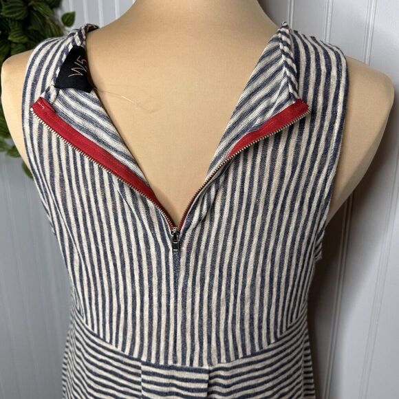 Anthropology W5 Sz L Striped Sleeveless Tank Top Blue Zip Back Knit Hi-Low Tunic - Picture 8 of 13